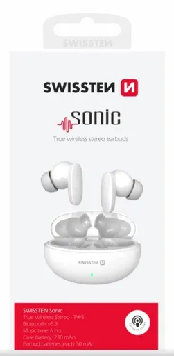 SWISSTEN BLUETOOTH TWS SLÚCHADLÁ SONIC BIELA