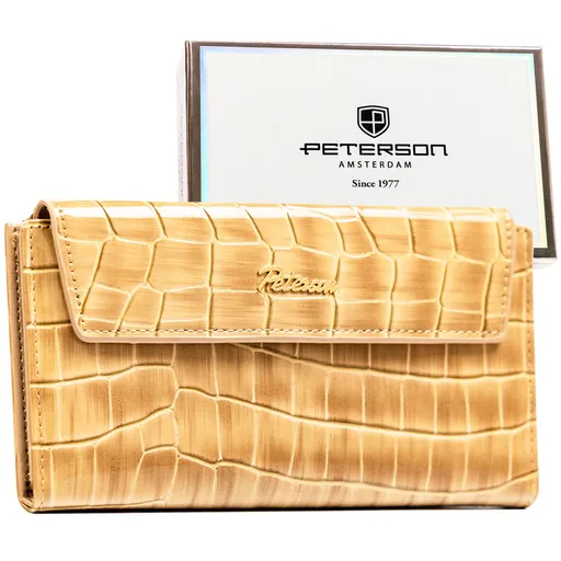 Béžová dámska peňaženka z ekologickej kože s krokodíliou textúrou