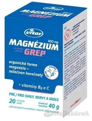 Vitar Magnézium 400 mg + vitamíny B6 a C 20 ks