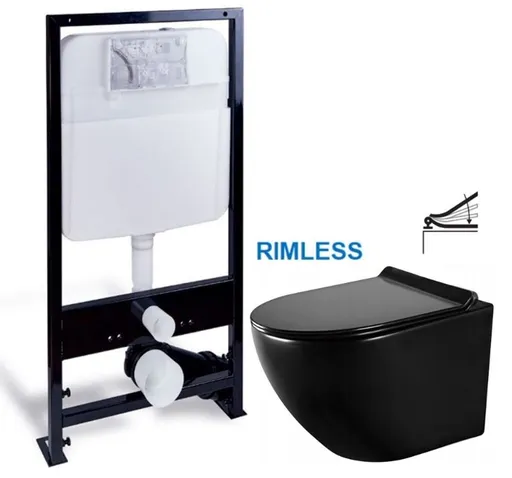 PRIM predstenový inštalačný systém bez tlačidla + WC MEXEN LENA ČERNÁ Rimless + SEDADLO PRIM_20/0026 X ME01