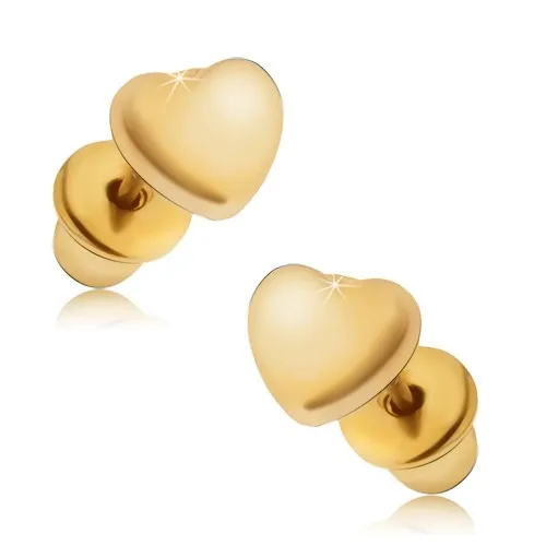 Náušnice zlatej farby, súmerné lesklé srdcia