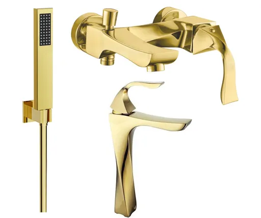 MEXEN/S - Estrella R02 Set umývadlové a vaňové batérie s príslušenstvom, zlatá 72313R02-50