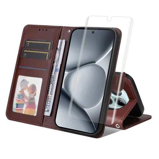 ENKAY PREMIUM SET Peňaženkové puzdro a hydrogélová fólia Xiaomi Redmi Note 15 / Redmi Note 15 5G / POCO M8 5G hnedé