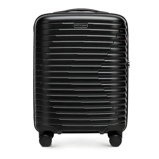 Polykarbonátový príručný kufor s horizontálnymi rebrami, čierny 56-3P-611-10