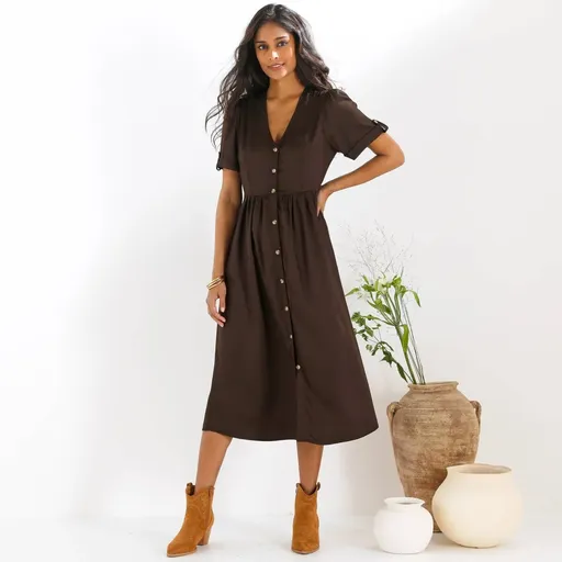 Jednofarebné midi šaty na zapínanie