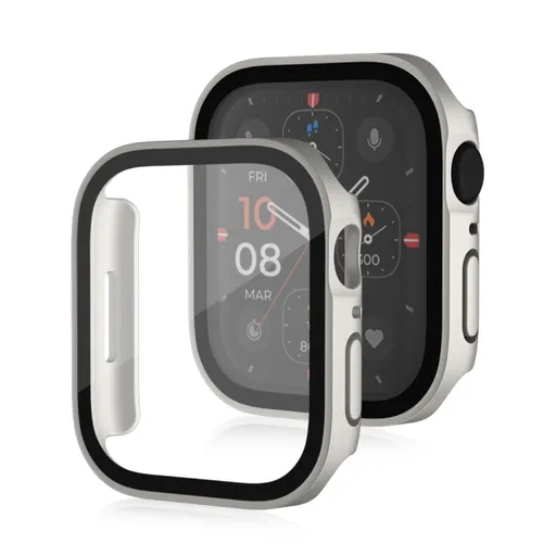 PC FULL COVER Plastový kryt so sklom pre Apple Watch SE / SE 2022 / SE 2023 / SE 2025 (44mm) STARLIGHT