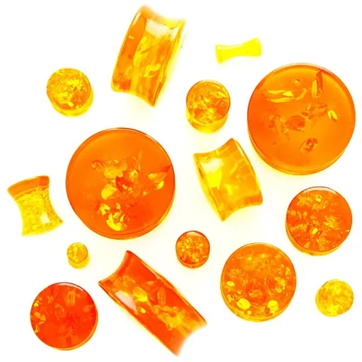 Sedlový plug do ucha z falošného jantáru - s nepravidelnými puklinami - Hrúbka: 10 mm