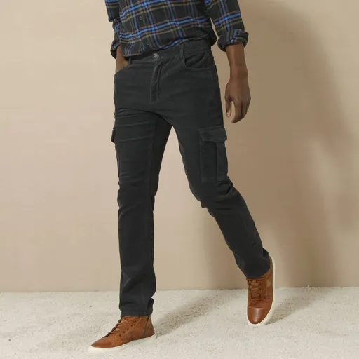 Menčestrové cargo nohavice s pružným pásom na bokoch