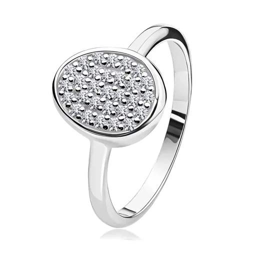 Prsteň v 925 striebre - nesúmerný ovál zdobený čírymi zirkónmi - Veľkosť: 47 mm