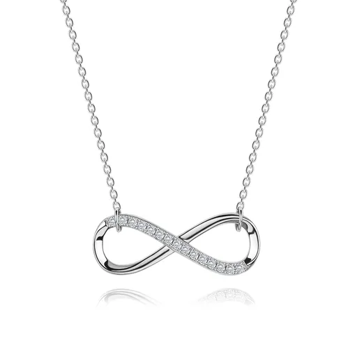 Strieborný náhrdelník 925, lesklý plochý symbol nekonečna, ligotavá retiazka