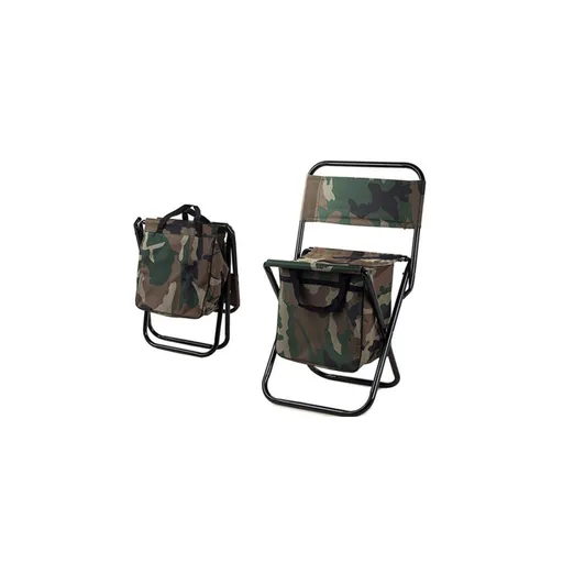 Rybárske skladacie kreslo s úložným priestorom, maskáčové