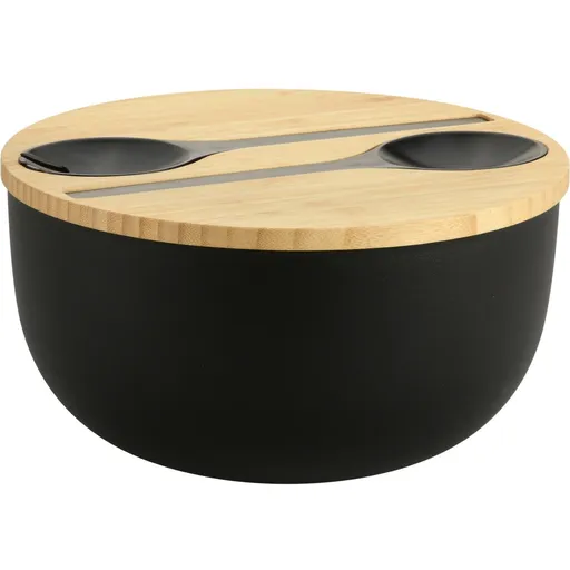 Kesper 58470 Šalátová misa s príborom a bambusovým vekom 24 cm, čierna