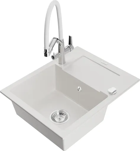 MEXEN/S MEXEN/S - Enzo granitový drez s odkvapkávačom vrátane batérie Duo, biela 6506-20-671701-02