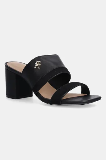 Kožené šľapky Tommy Hilfiger LEATHER & SUEDE BLOCK HEEL MULE