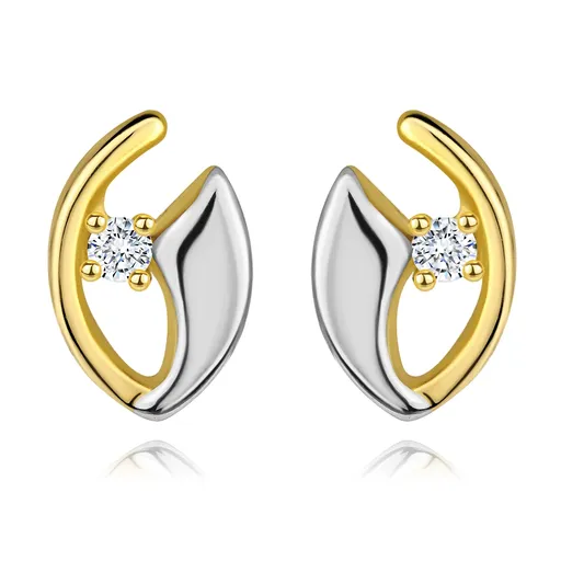 Diamantové náušnice zo 14K zlata - číry briliant v neúplnej kontúre zrnka