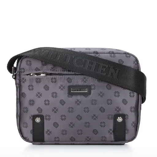 Dámska žakárová kabelka s koženými pásikmi vodorovne