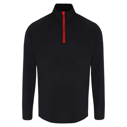 TriDri® Pánske tričko s dlhým rukávom a 1/4 zipsom - Čierna / červená | XL