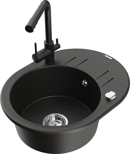 MEXEN/S MEXEN/S - Kevin granitový drez s odkvapkávačom vrátane batérie Duero, čierna/zlatá metalik 6517-75-671600-70