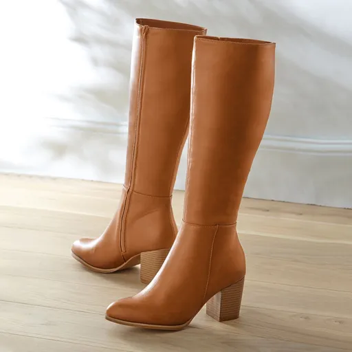 Vysoké čižmy na podpätku, karamelové