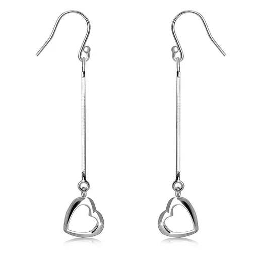 Visiace náušnice zo striebra 925 - retiazka s motívom hadej kože, obrys srdca