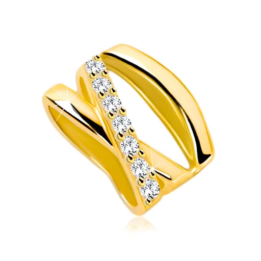 Prívesok zo žltého 14K zlata - tri prekrížené úzke línie, drobné číre zirkóny