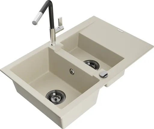 MEXEN/S MEXEN/S - Gaspar granitový drez 1.5 s odkvapkávačom vrátane batérie Flora, béžová 6507-69-670401-07-B