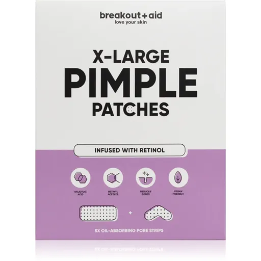 breakout + aid Pimple Patches X-Large lokálna starostlivosť proti akné s retinolom 5 ks