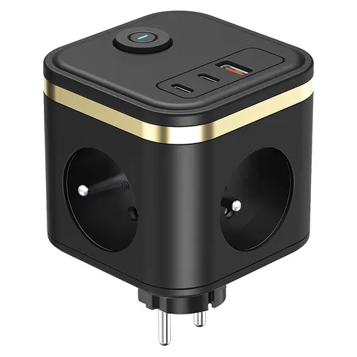 Sieťový adaptér VIKING Y33, čierna/Output: 3xAC, 1xUSB-A, 2xUSB-C/Tlačidlo ON/OFF