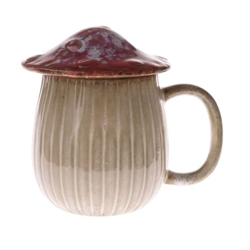 Keramický hrnček s viečkom Hríb, 550 ml, červená