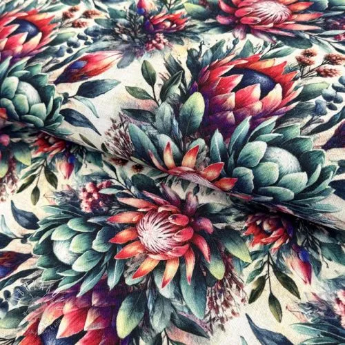 Viskóza s ľanom Azalea design D digital print