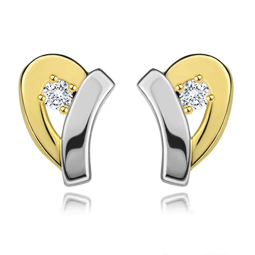 Zlaté 9K náušnice v tvare asymetrickej slzy s dvojfarebným dizajnom