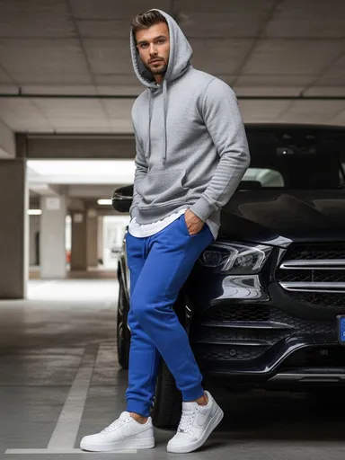 Modré pánske teplákové nohavice.