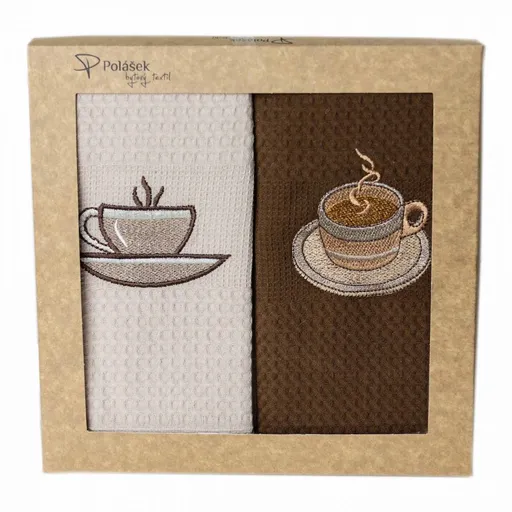 Polášek Vyšívaná vaflová utierka s motívom - 2 ks - Káva č. 6