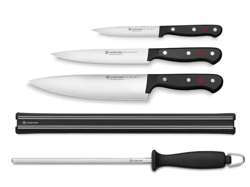 WÜSTHOF Sada 3 nožov Wüsthof Gourmet, ocieľky a magnetickej lišty