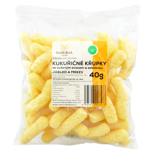 NATURAL JIHLAVA Chrumky kukuričné jablko a mrkva natural 40 g
