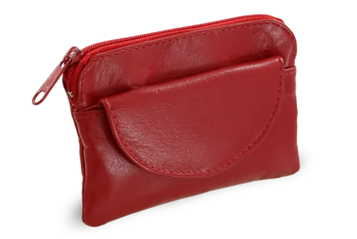 Červená kožená kľúčenka so zipsovým a poklopovým vreckom 619-0365-31