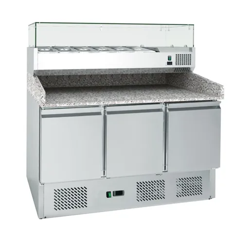 Trojdverový pizza stôl s vitrínou 6x GN1/4