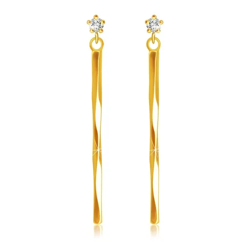 Náušnice zo 14K žltého zlata - tenká špirálovito zatočená palička, číry briliant