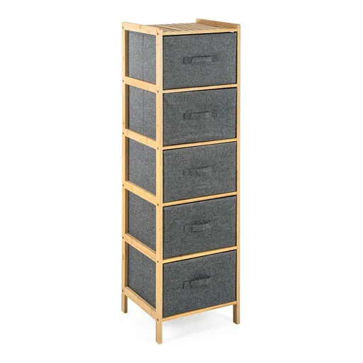 G21 Bambusový regál s košíkmi, 5 políc, sivá, 5 poschodí