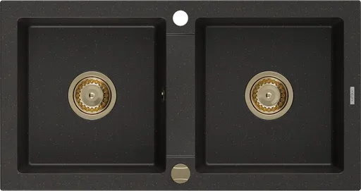 MEXEN/S MEXEN/S - Mario granitový drez 2-bowl 820x436 mm, čierna / zlatá metalik, + zlatý sifón 6504822000-75-G
