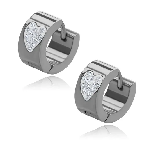 Oceľové náušnice so srdcovým výrezom vykladaným čírymi zirkónmi