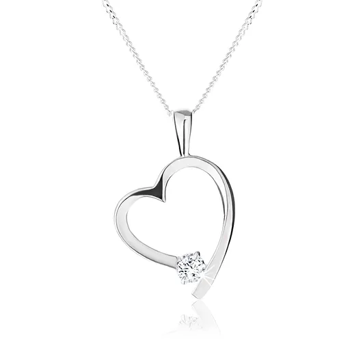 Náhrdelník zo striebra 925, kontúra asymetrického srdca, okrúhly číry zirkón