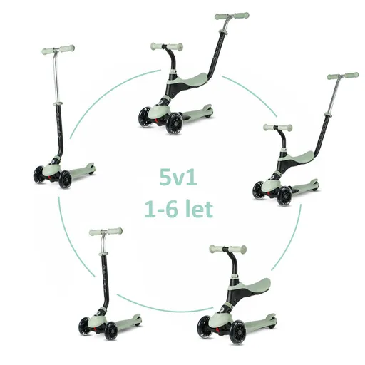 QPLAY Kolobežka Sema Pro Green, 5 v 1, s LED kolieskami, vek 1-6 rokov