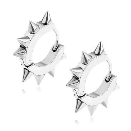 Náušnice z chirurgickej ocele zdobené ostňami, strieborná farba