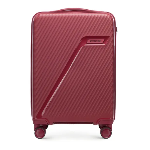 Malý polypropylénový kufor s diagonálnymi pruhmi, bordová 56-3T-501-30