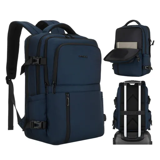 Modrý cestovný ruksak z polyesteru s priehradkou na laptop 15″ – Peterson