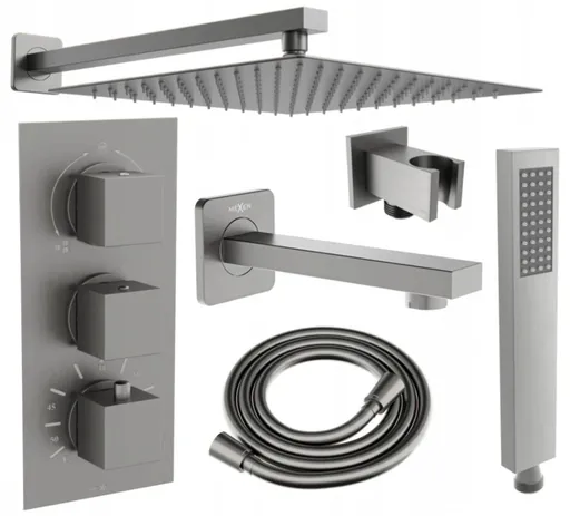 MEXEN/S - Cube DR02 podomietkový vaňový SET s vytokovou hubicou + slim sprcha 30, grafit 77503DR0230-66