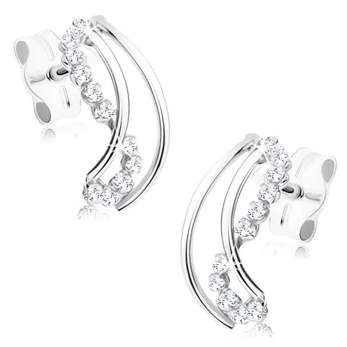 Zlaté náušnice 9K s líniami v tvare oblúkov a čírymi zirkónmi