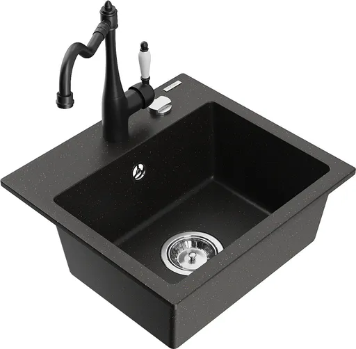 MEXEN/S MEXEN/S - Milo granitový drez 1-miska vrátane batérie Carla, čierna/zlatá metalik 6505-75-670700-70