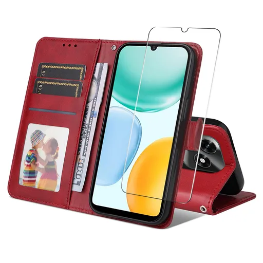 ENKAY PREMIUM SET Peňaženkové puzdro a ochranné sklo Honor X5c Plus červené